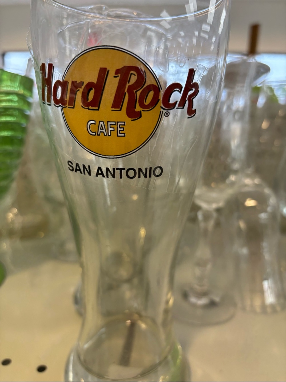 Hard Rock Cafe San Antonio Clear Glass with Yellow and Red Logo